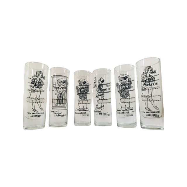Libbey Mid-Century Happy Birthday Tall Collins Glasses (Set of 6)