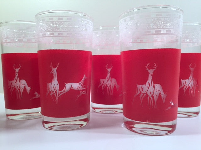 Libbey Mid-Century Reindeer Christmas Glasses - Rare Stock Pattern (Set of 6)