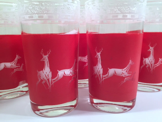 Libbey Mid-Century Reindeer Christmas Glasses - Rare Stock Pattern (Set of 6)