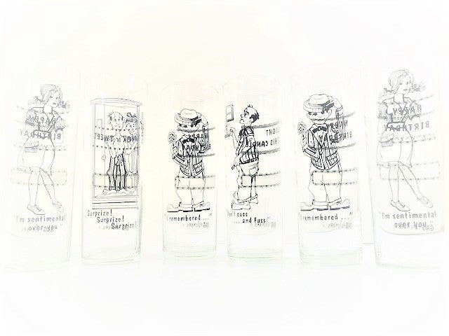 Libbey Mid-Century Happy Birthday Tall Collins Glasses (Set of 6)