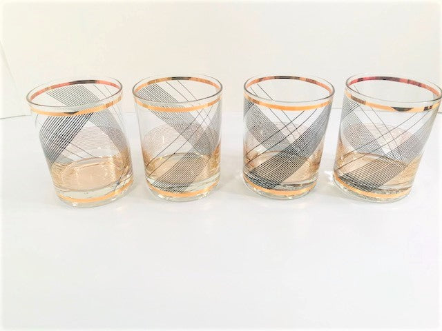 Culver Signed Mid-Century Golden Swirl Double Old Fashion Glasses (Set of 4)