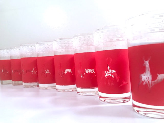 Libbey Mid-Century Reindeer Christmas Glasses - Rare Stock Pattern (Set of 8)