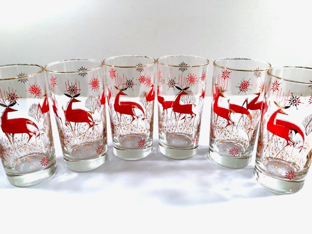 Libbey Mid-Century Reindeer Highball Glasses (Set of 6)