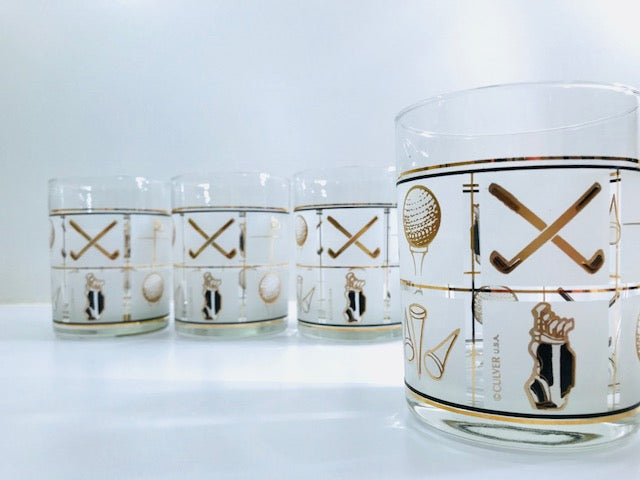 Culver Signed Mid-Century Golf Double Old Fashion Glasses (Set of 4)