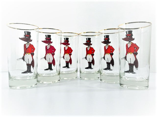 Mid-Century Fox Hunting Glasses (Set of 6)
