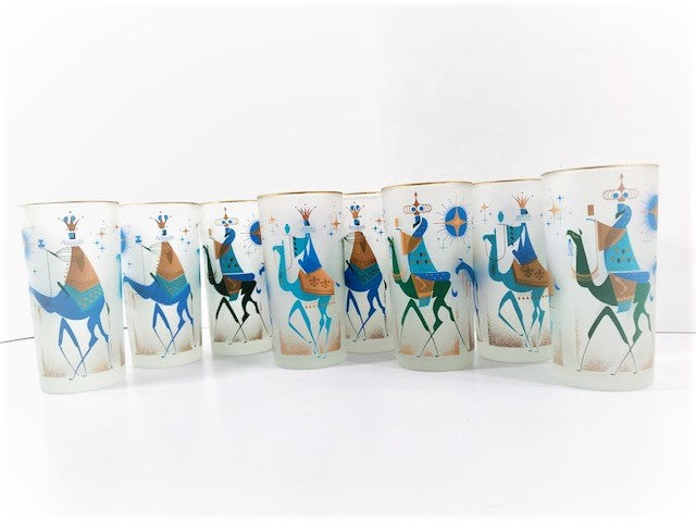 Libbey Hostess Mid-Century We Three Kings Highball Glasses (Set of 8)