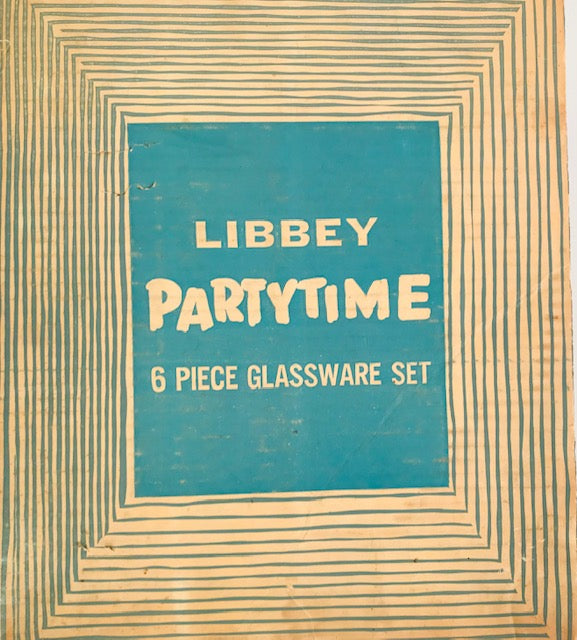 Libbey Mid-Century Partytime Star Frost Gold and Turquoise Atomic Stars Glasses (Set of 6)