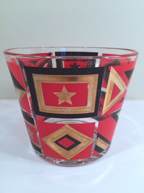 Mid-Century Geometric Red, Black & 22-Karat Gold Ice Container