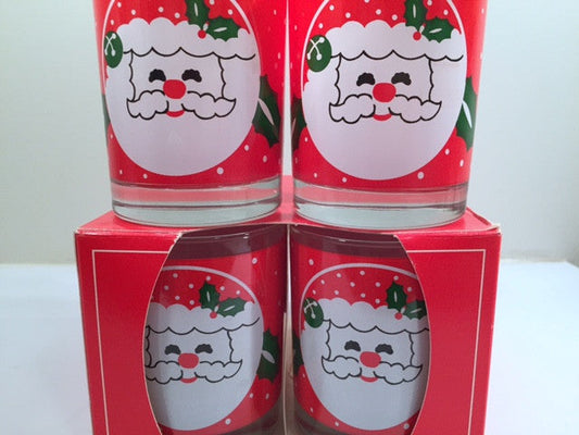 Libbey Mid-Century Santa Glasses (Set of 4 with Original Box)