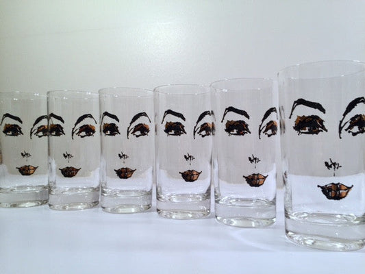Mid-Century Glamour Gal Face Glasses (Set of 6)