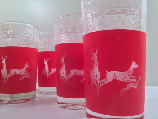 Libbey Mid-Century Reindeer Christmas Glasses - Rare Stock Pattern (Set of 8)