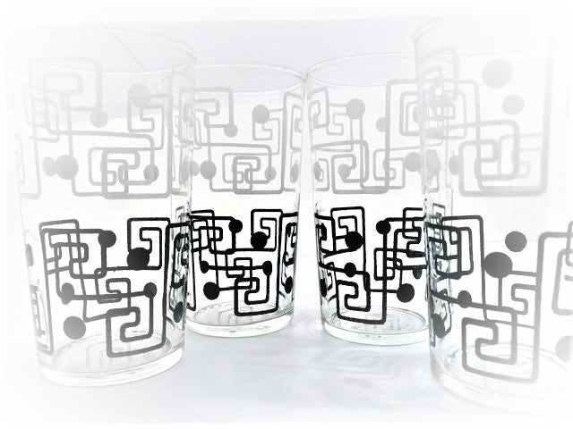 Libbey Atomic Black and White Geometric Glasses (Set of 4)