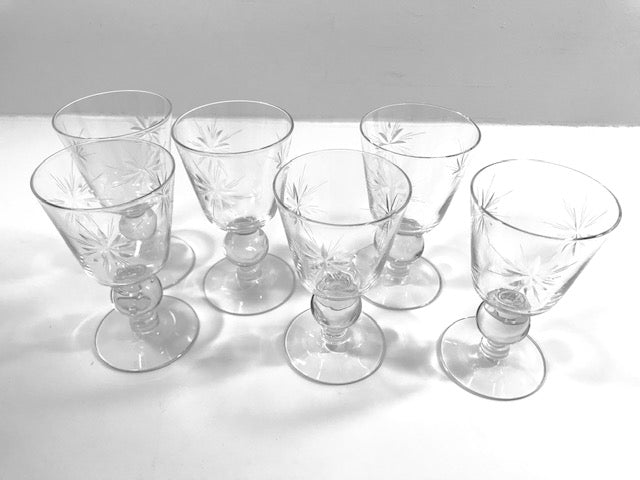 Mid-Century Etched Starburst Cordial Glasses (Set of 6)