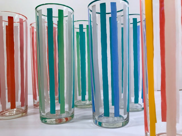 Libbey Mid-Century Partytime Bimini Tall Collins Glasses (Set of 7)