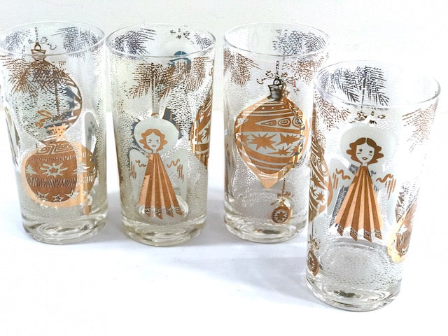 Mid-Century Christmas Angels Highball Glasses (Set of 4)
