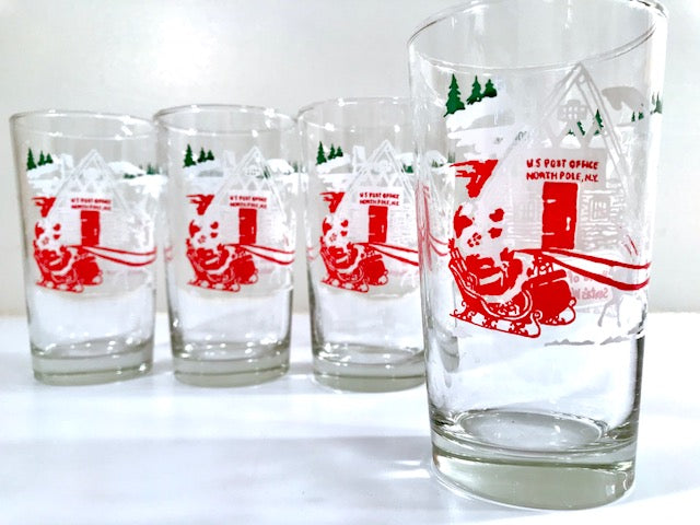 Libbey Mid-Century Santa & Reindeer At The North Pole Glasses (Set of 4)