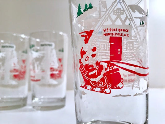 Libbey Mid-Century Santa & Reindeer At The North Pole Glasses (Set of 4)