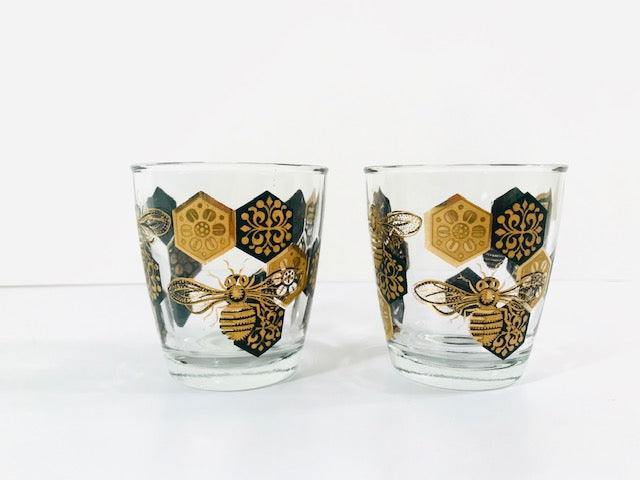 Libbey Black and 22 Karat Gold Bee and Honeycomb Glasses (Set of 2)