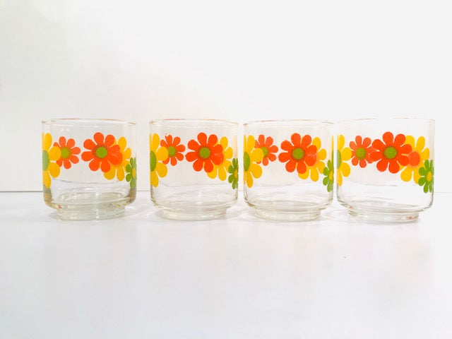 Libbey Mid-Century Retro Flower Power Glasses (Set of 4)