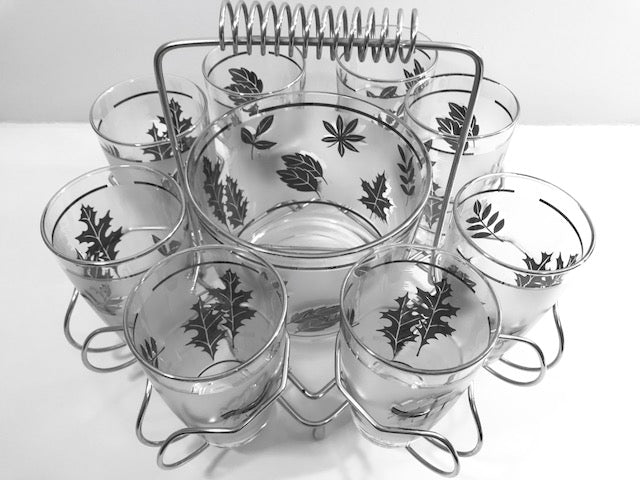 Libbey Mid-Century Silver Leaf 10-Piece Cocktail Bar Set