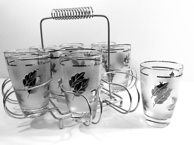 Libbey Mid-Century Silver Leaf 10-Piece Cocktail Bar Set