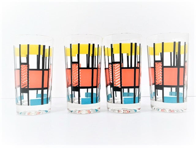 Mid-Century Color Block Mod Glasses (Set of 4)